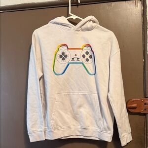 H&M White Hoodie with Multicolor Controller Graphic
